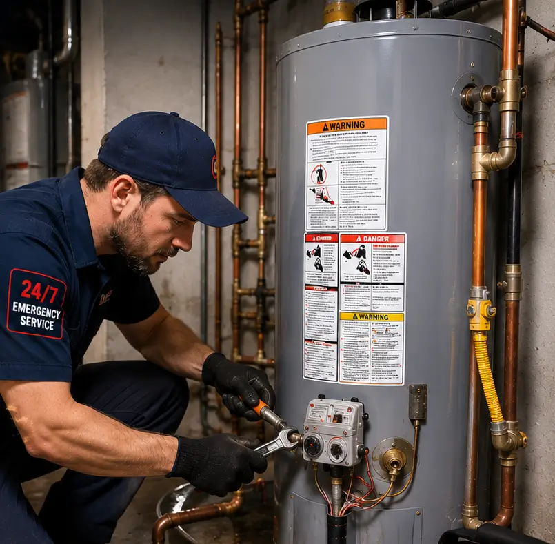 Professional technician flushing sediment